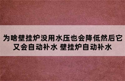 为啥壁挂炉没用水压也会降低然后它又会自动补水 壁挂炉自动补水